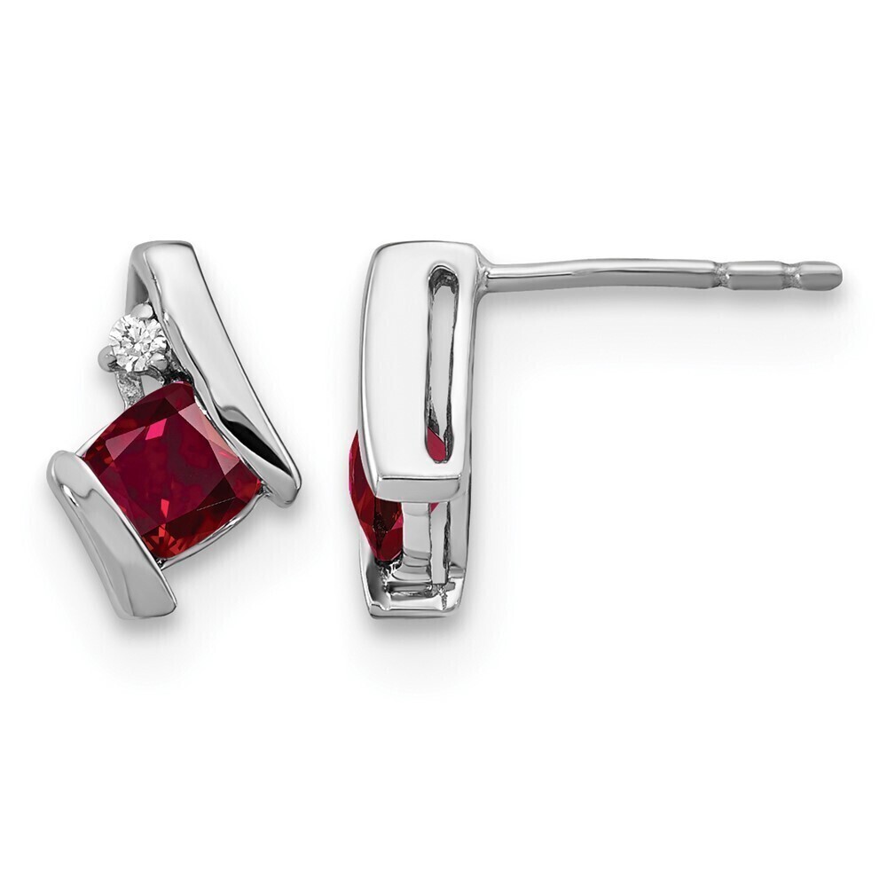 Kazi Luxury Sterling Silver Antique Cushion Cr. Ruby and Diamond Earrings